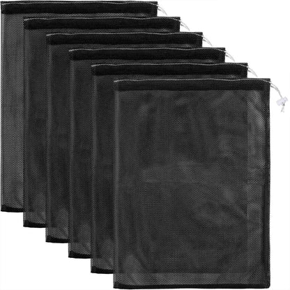 6 Pieces Mesh Stuff Sack, 11 X 15 Inch Durable Nylon Drawstring Laundry Bag for Rinsing Beach Toys, Seashell Collecting, Mesh Bags and Travel(Black)