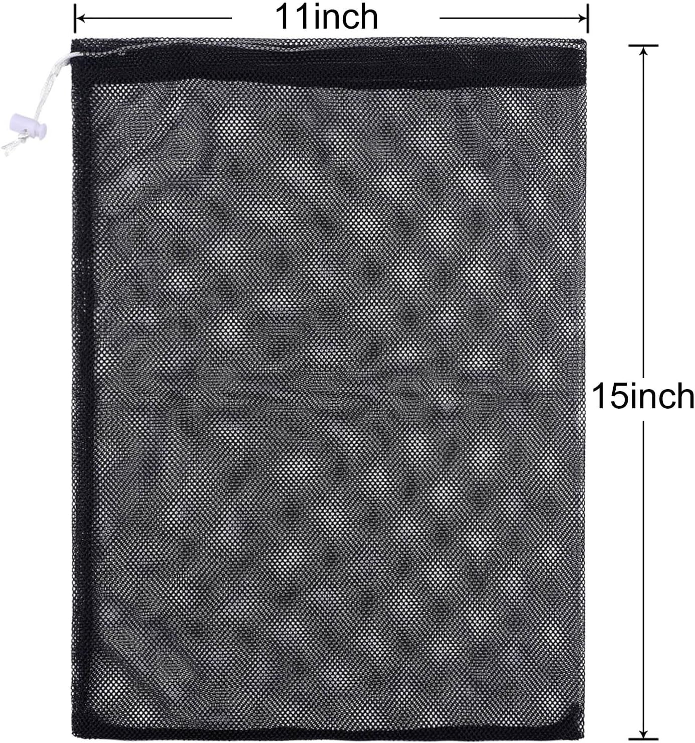 6 Pieces Mesh Stuff Sack, 11 X 15 Inch Durable Nylon Drawstring Laundry Bag for Rinsing Beach Toys, Seashell Collecting, Mesh Bags and Travel(Black)