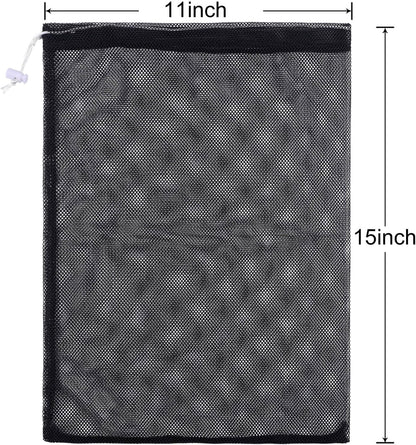 6 Pieces Mesh Stuff Sack, 11 X 15 Inch Durable Nylon Drawstring Laundry Bag for Rinsing Beach Toys, Seashell Collecting, Mesh Bags and Travel(Black)